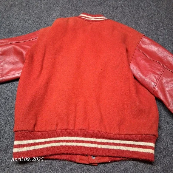 Vintage Wool and Leather Varsity Stadium Jacket Men Large Red Kaye Bros 60s